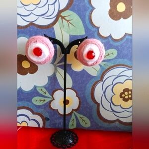 Pink and White  Yarns Handmade Earrings